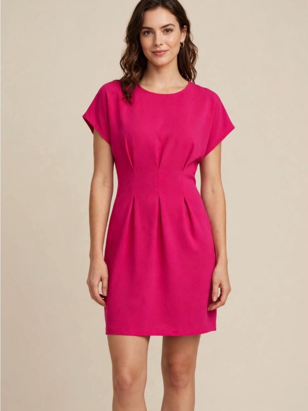 Women's Fitted Short Sleeve Sheath Dress - Bright Pink